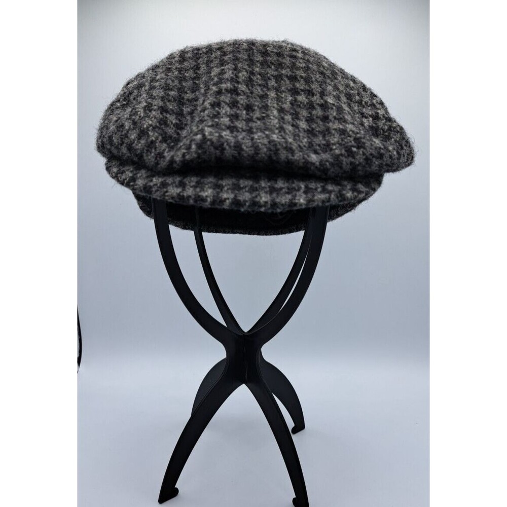 LL Bean Harris Tweed Wool Goretex Houndstooth Newsboy Flat Cap Size M Grey/Blk